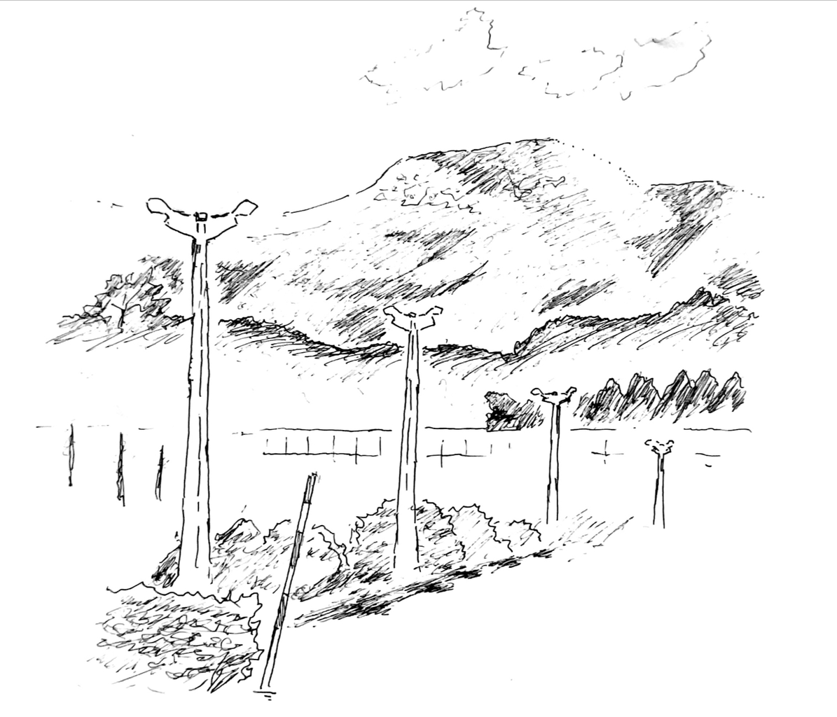 山の風景のスケッチ。